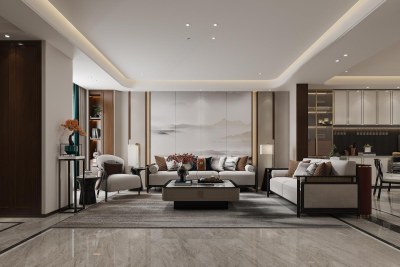 新中式别墅客餐厅3D模型下载